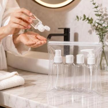 Imagem de Kit Frascos Para Viagem Reutilizáveis Com Necessaire Transparente Port