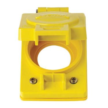 Imagem de Tampa flip Leviton 1-Gang receptáculo, resistente à corrosão da proteção contra o molhado, termoplástico, tampa vertical autofechamento, Yellow