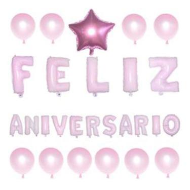 Imagem de Kit Balão Metalizado Feliz Aniversário Festa Namorado 27 Pçs