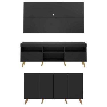 Imagem de Conjunto Sala De Estar Rack + Painel Tv 65 e Aparador Retrô