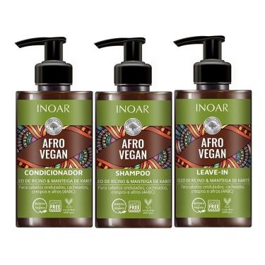 Imagem de Kit Inoar Shampoo + Condicionador + Leave-in Afro Vegan 3c300ml