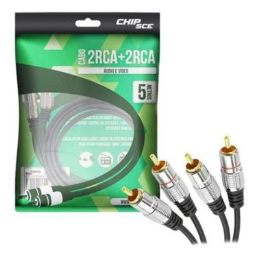 Imagem de Cabo Rca 5 Metros Dupla Blindagem Cobre 2+2 Rca 5M Blindado