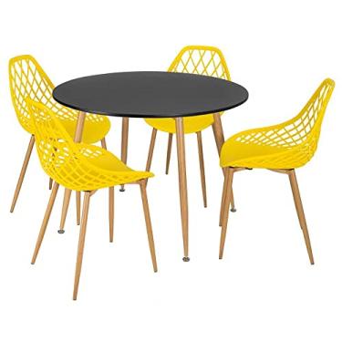 Imagem de Loft7, Mesa de jantar redonda 100 cm preto + 4 cadeiras Clarice Cloe Amarelo