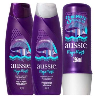 Imagem de Kit Shampoo + Condicionador Aussie Mega Moist 360ml + Tratamento 3 Min