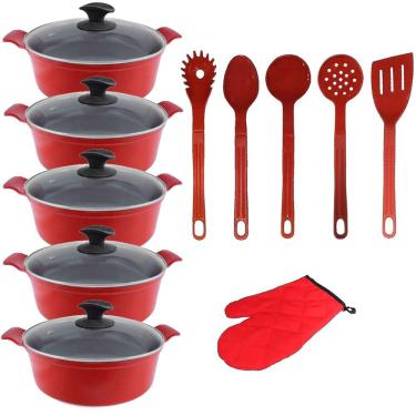 Imagem de Jogo Panelas Vermelho Cerâmica Com Talher Javai AAL 16A24Cm