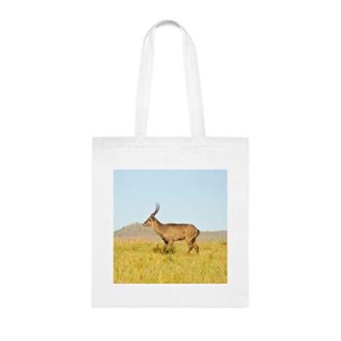Imagem de Sacola Topi Has A Llow Gait In The Savanna, presente divertido, bolsa de ombro, bolsas reutilizáveis, cesta de Natal de aniversário, ideia de presente, Branco