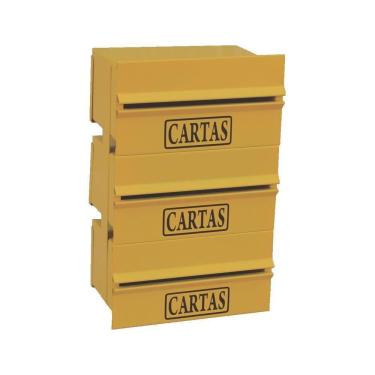 Imagem de Caixa Correio Condomínio Detrás Para Muro Amarela 3 Módulos