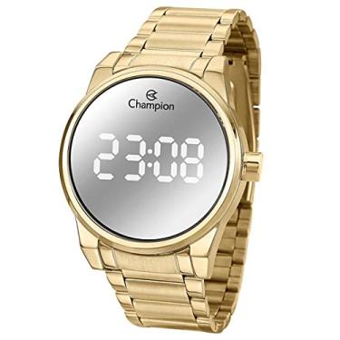 Imagem de Relógio Feminino Champion Digital Espelhado Dourado + Kit Colar e Brincos CH40124B