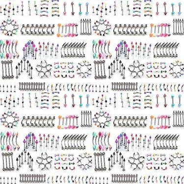 Imagem de Skylarking 110 peças joias corporais piercing sobrancelha umbigo barriga língua lábio barra anel 22 estilos
