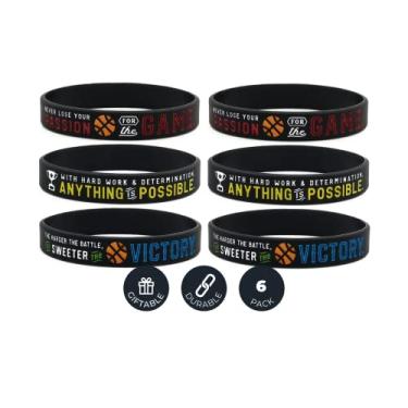 Imagem de Inkstone Pulseiras de silicone de basquete com frases motivacionais (pacote com 6) - Pulseiras de basquete joias presentes