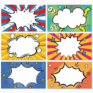Imagem de 200 etiquetas de nome de super-herói com design de linha de perfuração para adesivos de escritório escolar, artigos de festa de aniversário, para estudantes ou professores, 6 designs.