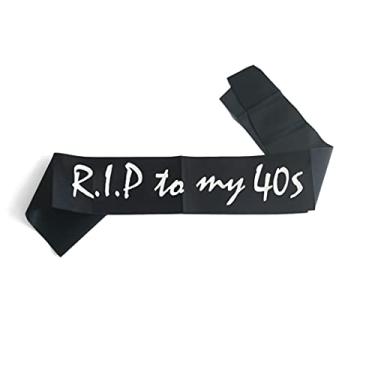 Imagem de RIP to My 40s Sash, Happy 50th Birthday Sash, presentes engraçados de aniversário de 50 anos para homens e mulheres, RIP to My Youth Birthday Party Supplies Decoração, faixa preta macia com letras prateadas