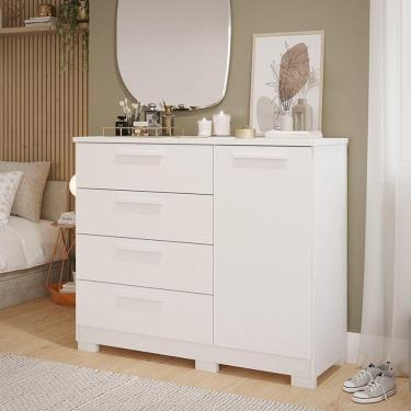Imagem de Cômoda 1 Porta 4 Gavetas MDF Sophia Espresso Móveis Branco
