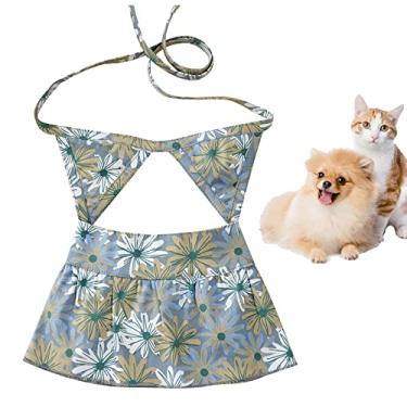 Imagem de Traje de banho havaiano para cachorro verão praia biquíni vestido floral para festa foto filhote de cachorro algodão macio respirável sutiã saia 2 peças, cinza, 16/GG