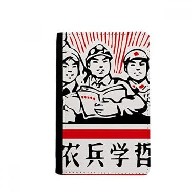 Imagem de Porta-passaporte chinês vermelho soldado trabalhador camponês capa carteira burse bolsa para cartão, Multicolorido.
