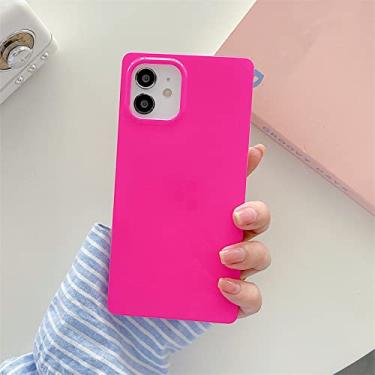 Imagem de Capas para iPhone 14 13 12 11 Pro Max Mini X XS XR 7 8 14 Plus Capa protetora quadrada de cor sólida fluorescente, vermelha, para iPhone XR