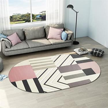 Imagem de Tapete Tapete de área geométrica moderna oval, carpete para quarto, sala de estar, 2,6 x 3,9 pés Decoração de Casa (Color : B, Size : 2.6X3.9 ft)