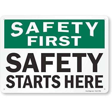 Imagem de SmartSign Placa "Safety First - Safety Starts Here" | Plástico de 25,4 cm x 35,5 cm
