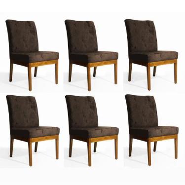 Imagem de Kit 6 Cadeiras Eloisa Para Sala De Jantar Suede Floral Marrom - Decora