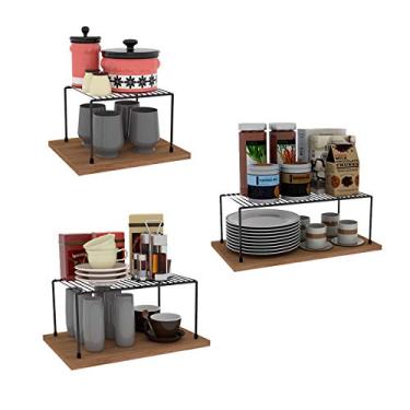 Imagem de Kit Organizador Armário Cozinha Prateleira Aramado Aço 3 Un Preto