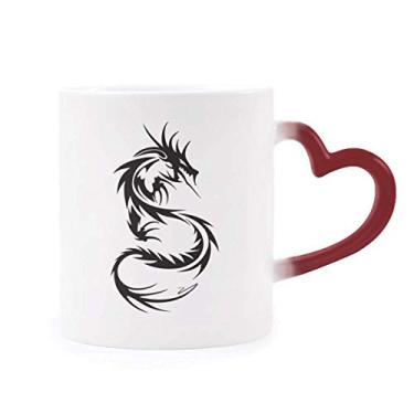 Imagem de Caneca sensível ao calor Dragon Animal Art Grain contorno vermelho muda de cor