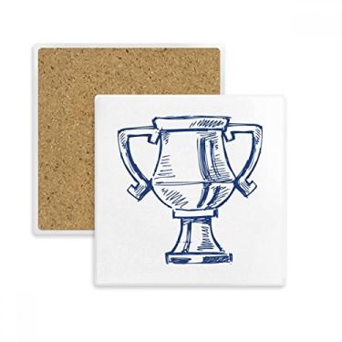 Imagem de Porta-copos quadrado azul troféu de campeonato de futebol com pedra isolante