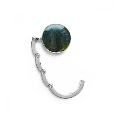 Imagem de Jungle Valley Cliff Fog Forest Gancho de mesa com fecho decorativo dobrável