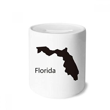 Imagem de DIYthinker Caixa de moeda de cerâmica com contorno do mapa dos EUA Florida America Porta-moedas presente de cofrinho