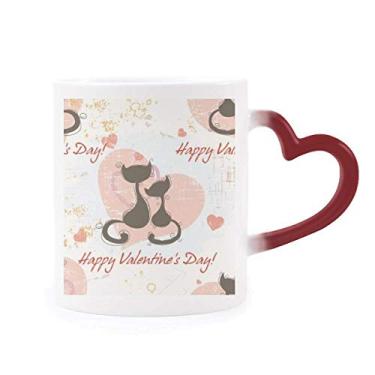 Imagem de Black Cats Caneca sensível ao calor Feliz Dia dos Namorados Caneca vermelha muda de cor