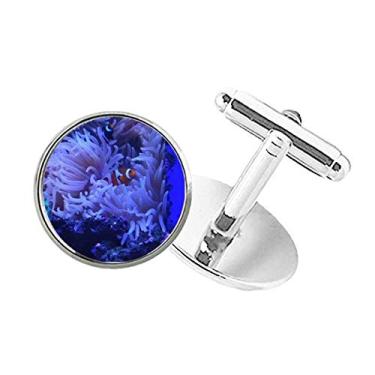 Imagem de DIYthinker Abotoaduras com clipe de punho redondo e botão redondo com imagem da natureza