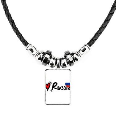 Imagem de DIYthinker I Love Russia Palavra Coração Colar Joias Torque Corrente de Couro