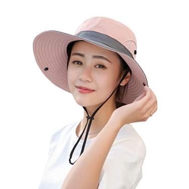 Imagem de Chapéu de sol feminino LIOOBO com aba larga, viseira com proteção solar para atividades ao ar livre, chapéu boonie para safári, pesca, praia, golfe (rosa)