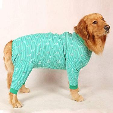 Imagem de IUOU Pijama para cães grandes algodão azul verde e vermelho listrado camiseta para cachorro 4 pernas design cobertura total proteção adequada para