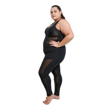 Imagem de Macacão Longo Life Fitness Plus Size - Preto e Tule - G2-Feminino