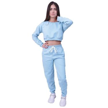 Imagem de Conjunto Moletom Cropped Plus Size Manga Longa Azul Bebe-Feminino