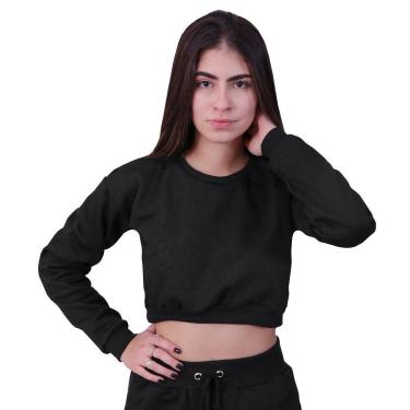 Imagem de Blusa Moletom Cropped Infantil Liso Preto-Feminino