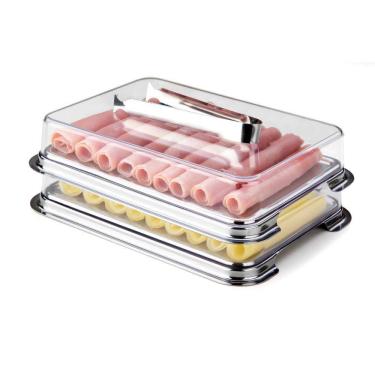 Imagem de Porta Frios inox Duplo pinça tampa Acrílico Conjunto Forma