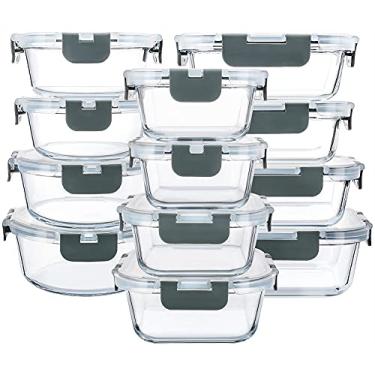 Imagem de 12 recipientes de vidro M MCIRCO para armazenamento de alimentos com tampas de encaixe atualizadas, conjunto de recipientes de preparação de refeições de vidro – Recipientes herméticos para almoço