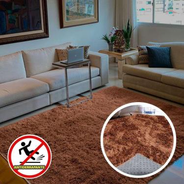 Imagem de Tapete Sala Quarto e Escritório Peludo Felpudo Shaggy Altura Pelo 40mm Caramelo Casa Dona