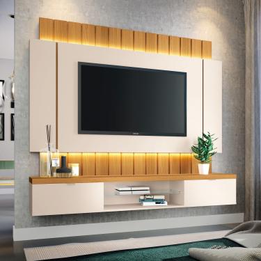 Imagem de Painel Home para TV até 55 Polegadas com LED 2 Portas I HB Móveis - Off White/Cinamomo