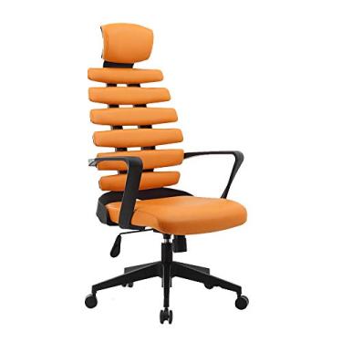 Imagem de Cadeira giratória Cadeira de computador, cadeira de escritório PU Cortex com encosto alto Ergonomia e rotação de elevação Cadeira de jogos para dormitório estudantil de escritório (cor: laranja)
