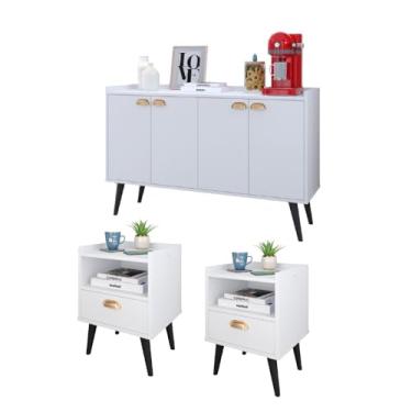 Imagem de Kit Casa Completa 2 Mesas Cabeceira Estilo Mesinhas Lateral Cama Aparador Buffet Kiev Cantinho Café Cozinha Sala Estar - RPM Móveis (Branco | Branco)