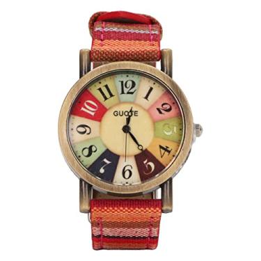 Imagem de Relógio Hippies, Multicolorido Estilo Boêmio Com Padrão de Arco-íris Relógios de Latão Couro PU Bateria Com Botão Relógio Feminino Relógio Vintage de Metal Dourado para Presentes