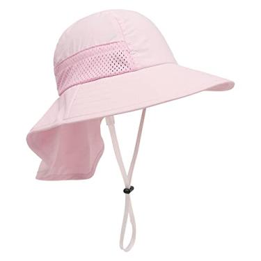 Imagem de Chapéu infantil chapéu de sol infantil aba larga FPS 50+ chapéu para meninos e meninas chapéu bucket, rosa, Small