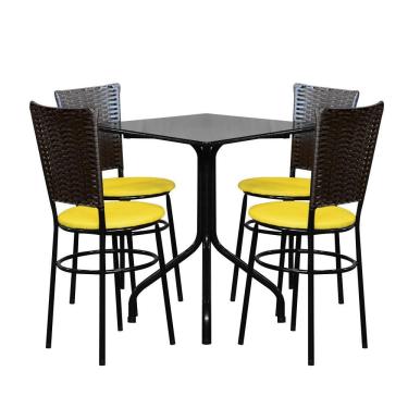 Imagem de Conjunto Mesa Preta 68x68 com 4 Cadeiras Café