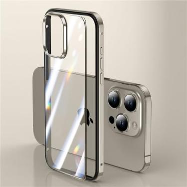 Imagem de FIRSTPELLA Capa transparente projetada para iPhone 15 com moldura de metal, 2 em 1, parte traseira transparente de acrílico e moldura de alumínio, capa de telefone fina à prova de choque de silicone