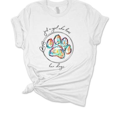 Imagem de Camiseta feminina com estampa de pata de cachorro Just A Girl Who Loves Her Dogs Camiseta de manga curta, Branco, GG
