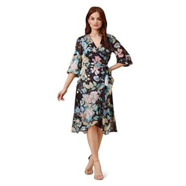 Imagem de Adrianna Papell Vestido feminino de chiffon estampado, Preto Multi, 44
