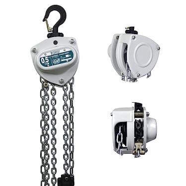 Imagem de TOYO Talha de corrente 499 kg, 3 m Talha manual de bloco de corrente de 0,5 tonelada queda 3M Grua de corrente manual 2 ganchos resistentes aço de grau industrial para armazém construção automotiva