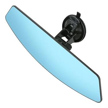 Imagem de Espelho retrovisor de carro com ventosa ajustável, ângulo amplo reduz pontos cegos 32 cm HD espelho retrovisor interior panorâmico universal para carros, SUVs, caminhões, veículos azul